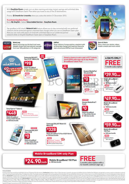Broadband Mobile Sony Xperia Tablet Z, Huawei MediaPad 10 Link, Media Pad 7, Samsung Galaxy Note 8.0, Tab 2 7.0