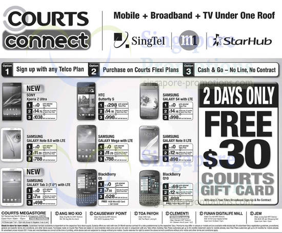 Courts Connect, Smartphones, Tablets, Sony, HTC, Samsung, BlackBerry