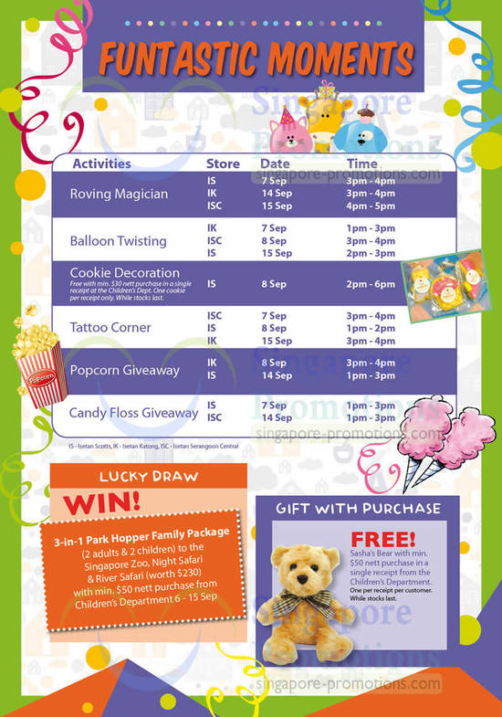 Funtastic Moments Activities Schedule Time Table, Lucky Draw, Gift with Purchase