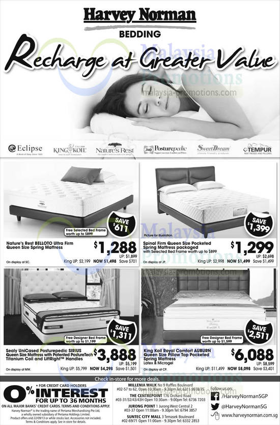 Mattresses, Natures Rest, Sealy Posturepedic, King Koil, Eclipse, Sweet Dream, Tempur