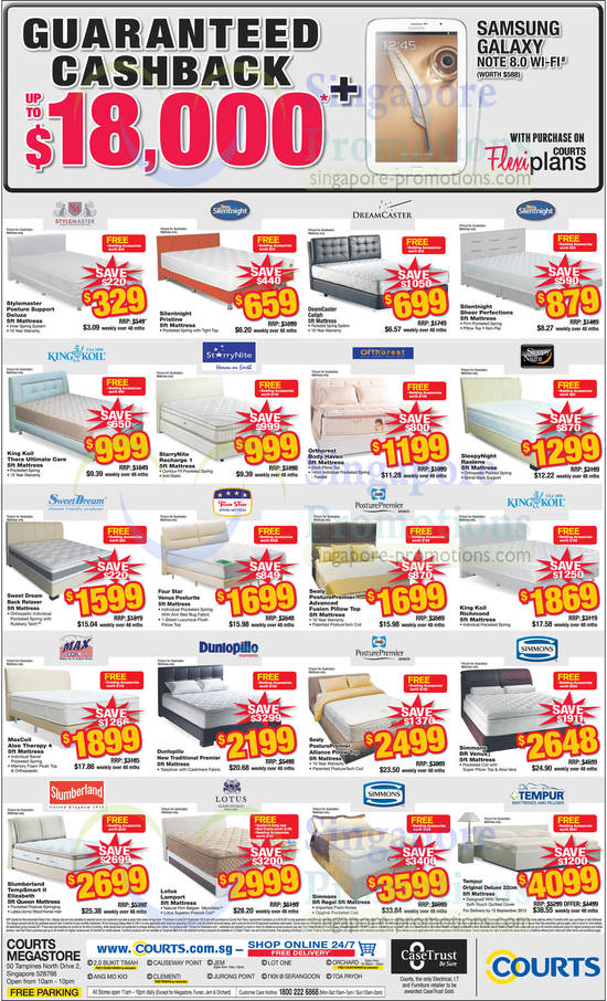 Mattresses, Stylemaster, Silentnight, DreamCaster, King Koil, StarryNite, Orthorest, SleepyNight, Sweet Dream