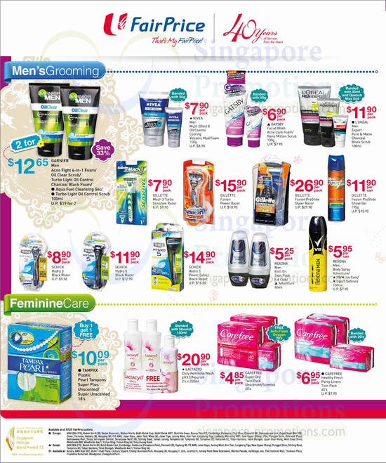 Mens Grooming, Feminine Care, Garnier, Gillette Fusion, Schick, Rexona, Lactacyd, Tampax, Carefree