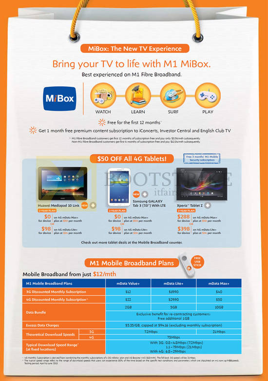 MiBox TV, Huawei Mediapd 10, Samsung Galaxy Tab 3 7.0, Sony Xperia Tablet Z, Mobile Broadband mData