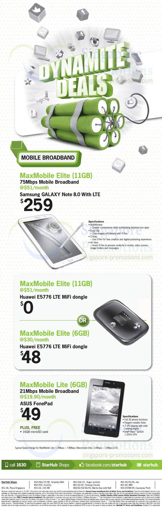 Mobile Broadband MaxMobile Elite, Samsung Galaxy Note 8.0, Huawei E5776, ASUS Fonepad