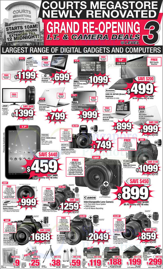 Notebooks, Digital Cameras, Printer, Samsung, HP, Dell, Lenovo, Acer, Toshiba, Sony, Canon, Olympus