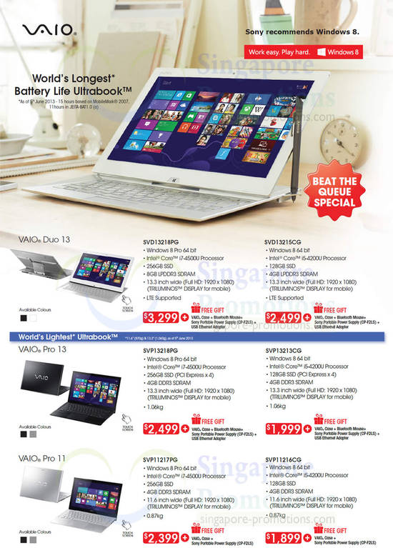 Notebooks Vaio Duo 13, Pro 13, Pro 11