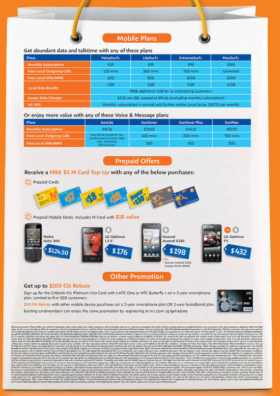 Plans, Prepaid M Card Free Top-Up, Nokia Asha 300, LG Optimus L3 II, F5, Huawei Ascend G510, Citibank Rebate