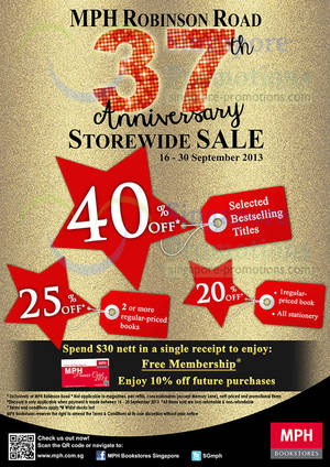 Featured image for (EXPIRED) MPH Bookstores Up To 40% Off Storewide Promo @ Robinson Road 16 – 30 Sep 2013