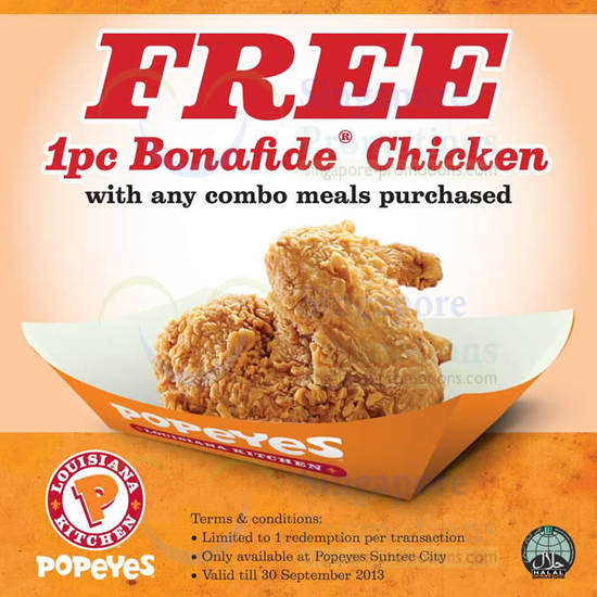 Suntec City Free 1pc Chicken With Any Combo Meal