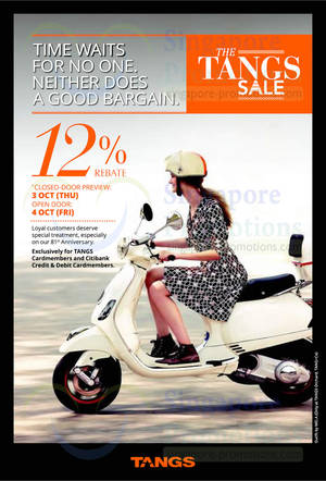 Featured image for (EXPIRED) Tangs 12% Rebate Promo For Citibank & Tangs Cardmembers 3 – 4 Oct 2013