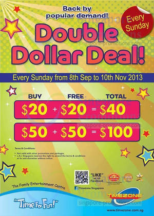 Featured image for (EXPIRED) Timezone 100% Extra Double Dollar Promotion On Sundays 8 Sep – 10 Nov 2013