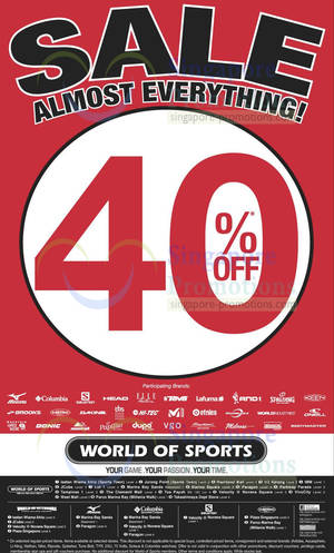 Featured image for World of Sports 40% Off Almost Everything Promo 6 Sep 2013