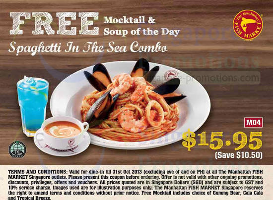 15.95 Spaghetti In The Sea Combo, Free Mocktail n Soup of the Day