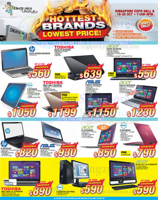 18 Oct Notebooks, Toshiba, Acer, Dell, ASUS