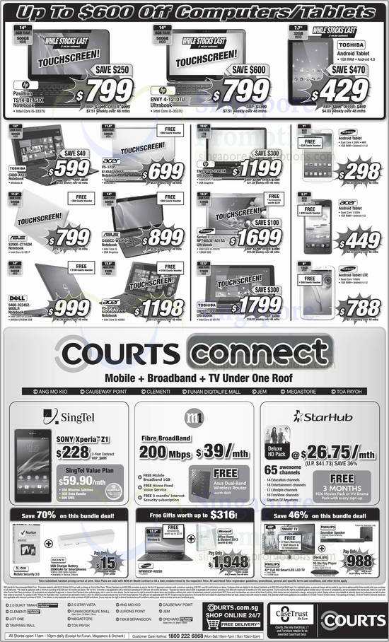 19 Oct Notebooks, Smartphones, Courts Connect, HP, Toshiba, Acer, Asus, Dell, Samsung, Sony