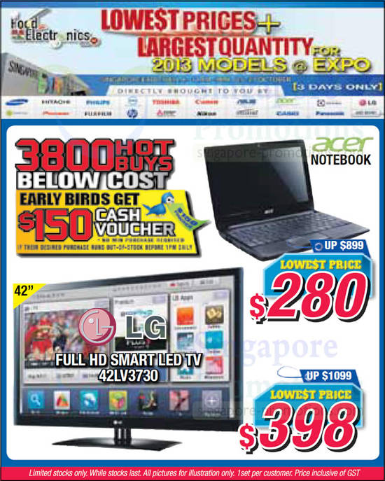 23 Oct Free 150 Dollar Cash Voucher For Early Birds, LG 42LV3730 TV, Acer Notebook