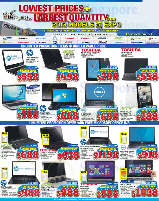 25 Oct Notebooks, Tablets, Dell, HP, Acer, Toshiba, Samsung, ASUS