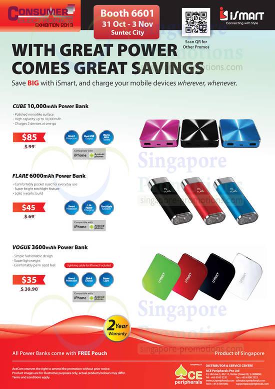 31 Oct ACE Peripherals iSmart Cube Flare Vogue Power Bank for 3600mAh 6000mAh 10000mAh Android & Android