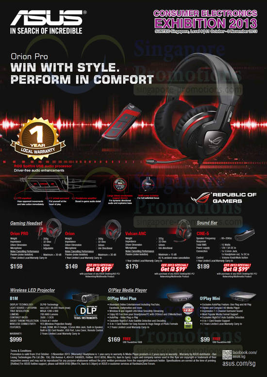 31 Oct ASUS Gaming Headsets, Sound Bars, LED Projectors, Media Players, Orion PRO, Orion, Vulcan ANC, CINE-5, B1M, OPlay Mini Plus