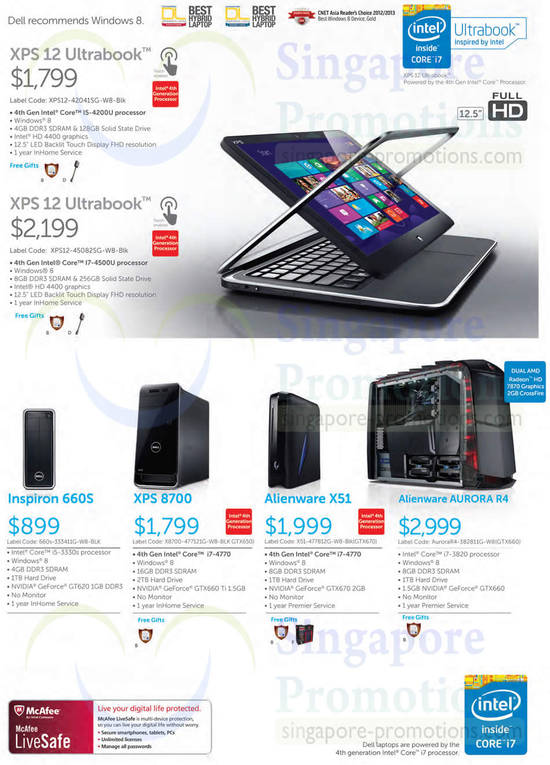 31 Oct Dell XPS 12 Notebooks, Dell Inspiron 660s Desktop PC, XPS 8700, Alienware X51, Aurora R4