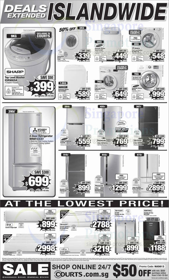 5 Oct Appliances Washers, Fridges, Air Conditioners, Sharp, Samsung, Candy, Fisher & Paykel, Electrolux, Mitsubishi Electric