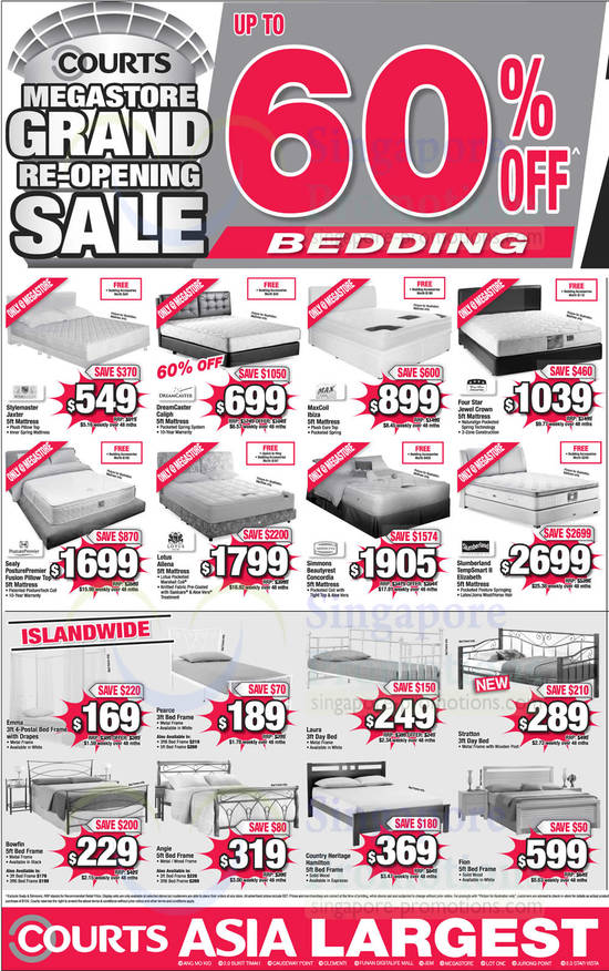 5 Oct Mattresses, Bed Frames, Stylemaster, DreamCaster, MaxCoil, Four Star, Sealy PosturePremier, Lotus