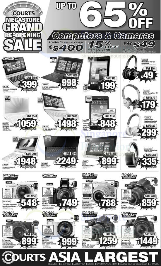 5 Oct Notebooks, Tablets, Digital Cameras, DSLRs, Headphones, Acer, Samsung, Sony, Olympus, Nikon