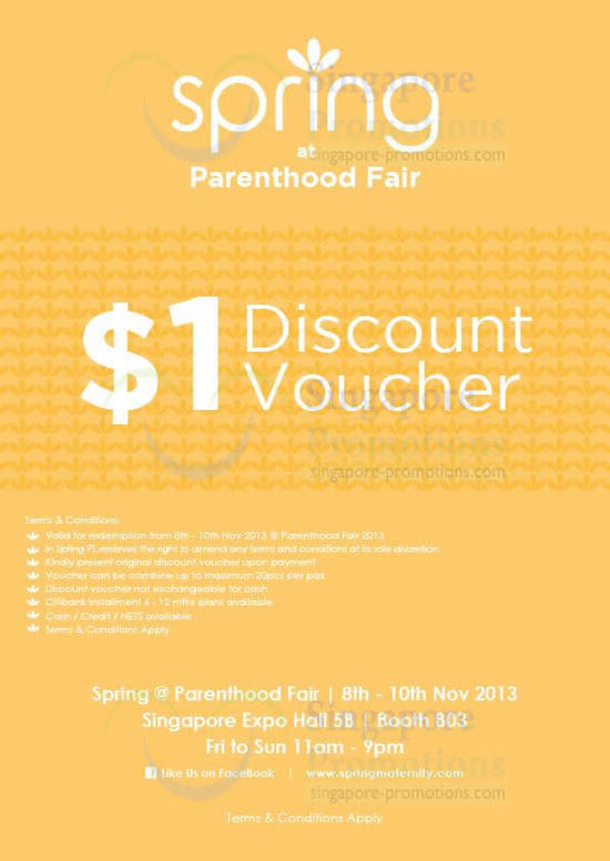 6 Nov Spring Parenthood Fair Free 1 Dollar Discount Voucher With 30 Dollar Spend At Outlets