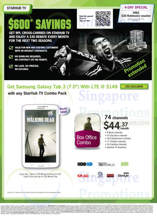 Cable TV BPL Cross-Carried, Free Samsung Galaxy Tab 3 7.0 Box Office Combo