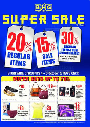 Featured image for (EXPIRED) BHG Super SALE Up To 30% Off 4 – 6 Oct 2013