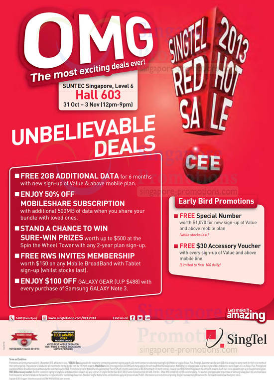 Early Bird Promotions, Free Special Number, Free Voucher, Free Data, Sure-Win Prizes, Galaxy Gear