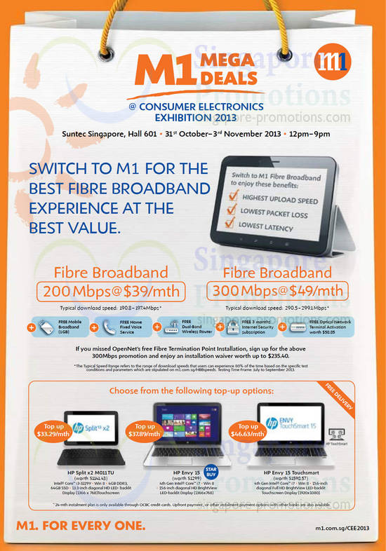 Fibre Broadband 200Mbps 39.00, 300mbps 49.00, HP Notebooks Split x2 M011TU, Envy 15, Envy 15 Touchsmart