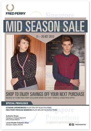 Featured image for (EXPIRED) Fred Perry Up To 30% OFF Mid Season SALE 11 – 20 Oct 2013