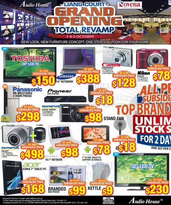 Fridges, Digital Cameras, Notebooks, TVs, Tablets, Fans, Panasonic, Olympus, Pioneer, Samsung, Nikon