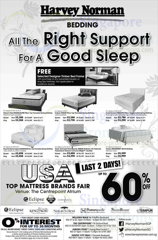 Mattresses, Eclipse, King Koil, Natures Rest, Sealy Posturepedic, Tempur, Sweet Dream