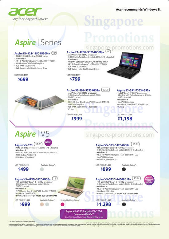 Notebooks E1-422-12504G50Mn, S3-391-53334G52a, V5-123, V5-473G-54204G50a