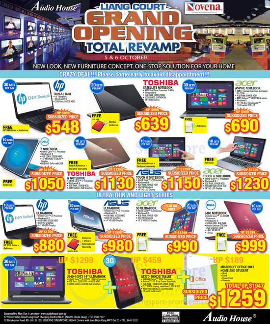 Notebooks, HP, Toshiba, Acer, Dell, Asus