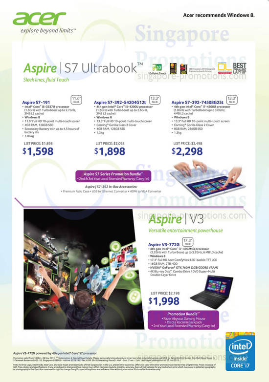 Notebooks S7-392-54204G12t, S7-392-74508G25t, V3-772G