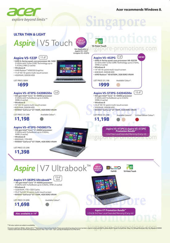 Notebooks V5-122P, V5-452PG, V5-473PG-54208G50a, V5-573PG-54204G50a, V7-582PG