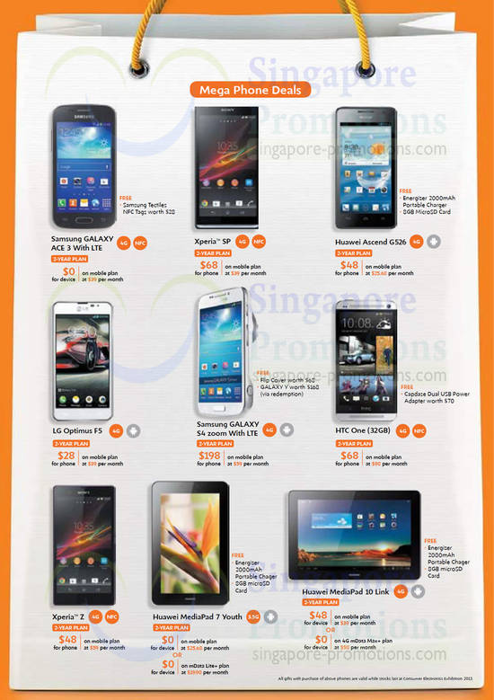 Samsung Galaxy Ace 3, S4, HTC One, Sony Xperia SP, Huawei Ascend G526, LG Optimus F5, Sony Xperia Z, Huawei MediaPad 7 Youth, 10 Link