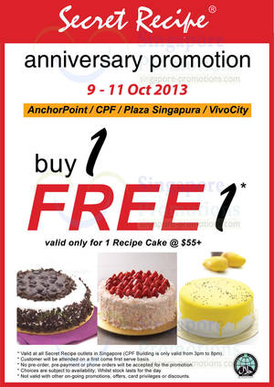 Featured image for Secret Recipe 1 For 1 Recipe Cake @ All Outlets 9 – 11 Oct 2013