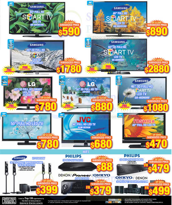 TVs, Home Theatre Systems, Blu-Ray Player, Sound Bar, AV Receiver, Speakers, Samsung, LG, Toshiba