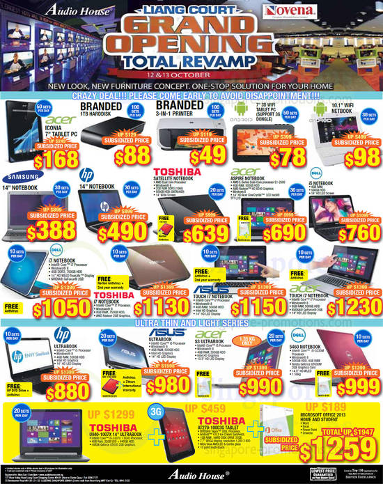 Tablets, Printers, Notebooks, Acer, Samsung, Toshiba, Dell, HP, Asus