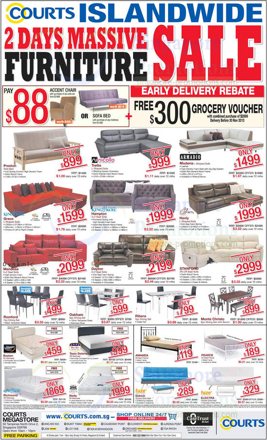 3 Nov Sofa Sets, Dining Sets, Bed Frames, Mattresses