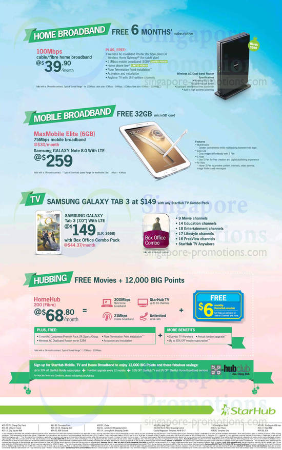 39.90 100Mbps Cable Fibre Home Broadband, MaxMobile Elite, Samsung Galaxy Tab 3 7.0, HomeHub 200