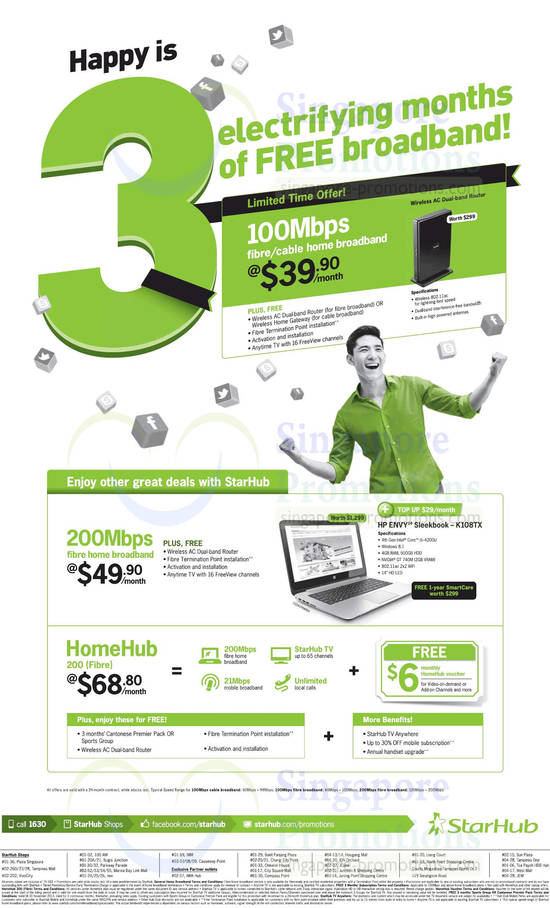 39.90 100Mbps Fibre Broadband, 49.90 200mbps, HomeHub 200 68.80 200Mbps, HP Envy Sleekbook K108TX