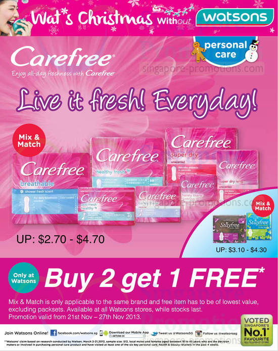 Carefree Sanitary Pads, Buy 2 Get 1 Free » Watsons Personal Care