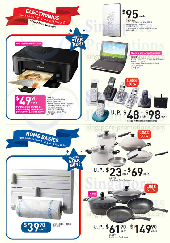 Electronics, Home Basics, Hard Disk, Printer, Cookware, Toshiba, Canon