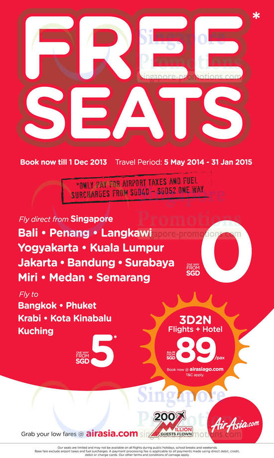 Free Seats Promo, Holiday Packages