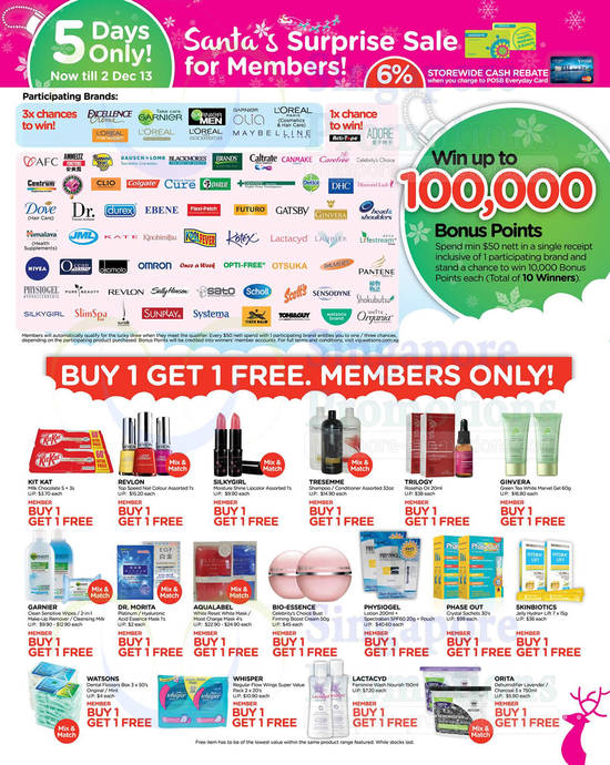 Member Buy One Get 1 Free Revlon, SilkyGirl, Aqualabel, Physiogel, Garnier, Lactacyd